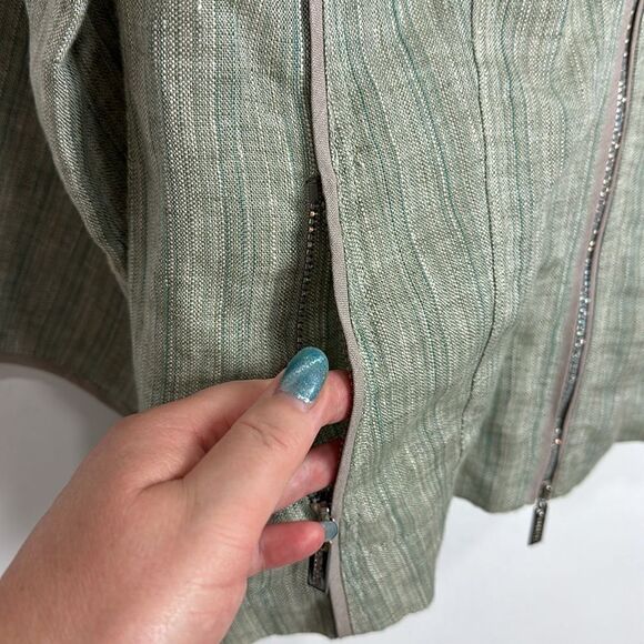 Spanner Linen Green Long Sleeve Striped Zip Up Jacket Size 14 - Picture 3 of 12